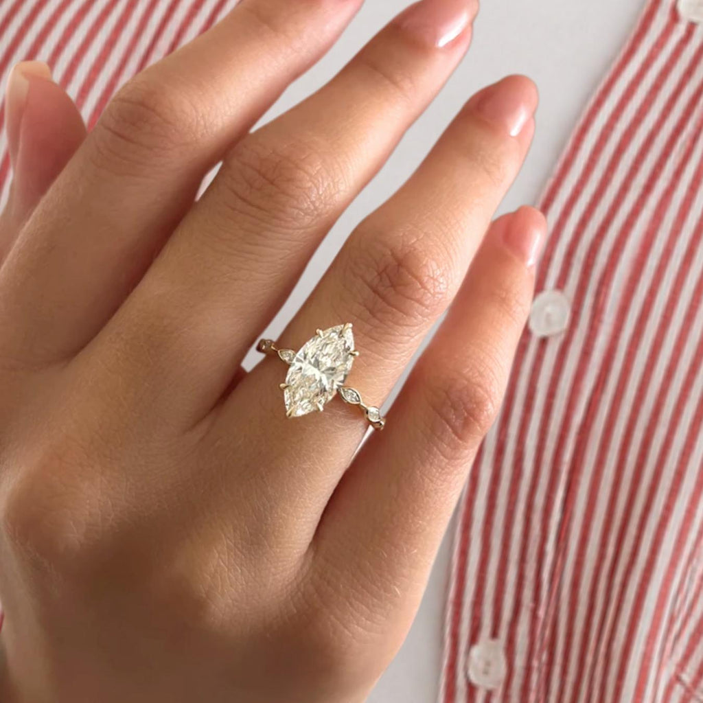 2 Carat Marquise Lab Grown Diamond Marquise Band Engagement Ring