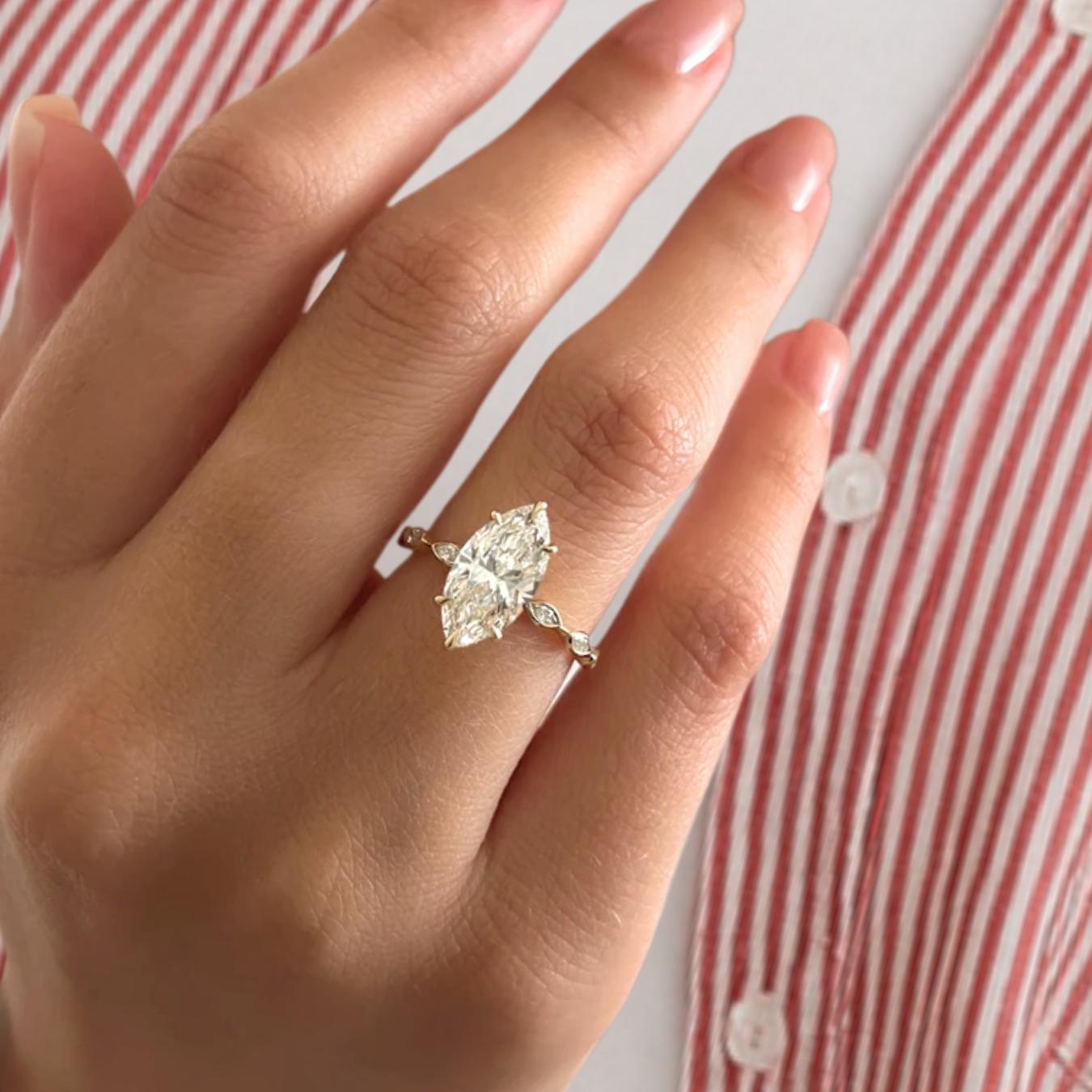 2 Carat Marquise Lab Grown Diamond Marquise Band Engagement Ring