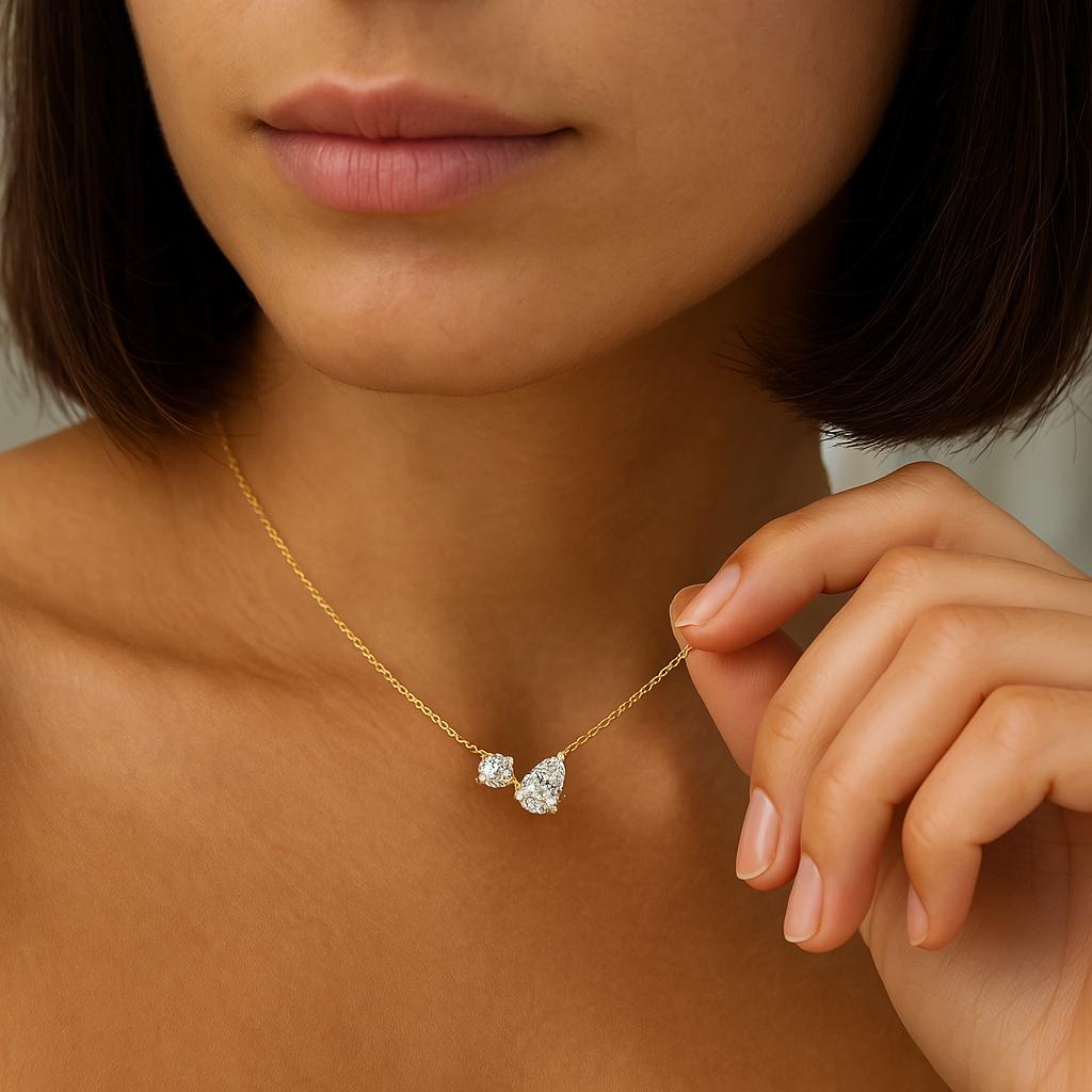 14K Gold Toi et Moi Necklace with Lab Grown Diamonds – Elegant Minimalist Jewelry for Everyday Wear