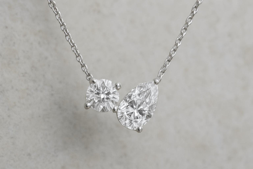 14K Gold Toi et Moi Necklace with Lab Grown Diamonds – Elegant Minimalist Jewelry for Everyday Wear