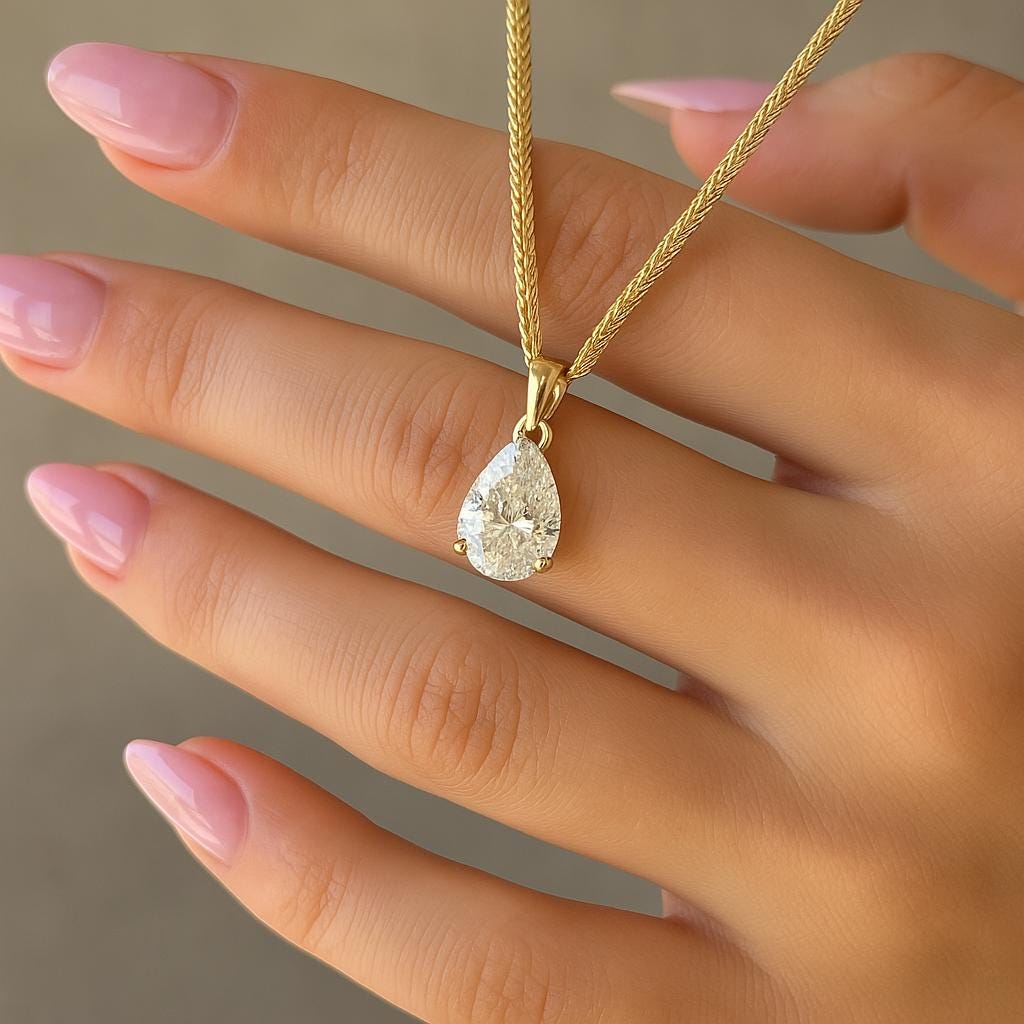 1.50 carat solitaire Pear Cut Lab Grown Diamond Pendant, 14K Gold Pear Shaped diamond necklace