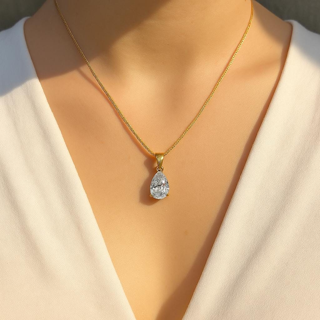 1.50 carat solitaire Pear Cut Lab Grown Diamond Pendant, 14K Gold Pear Shaped diamond necklace