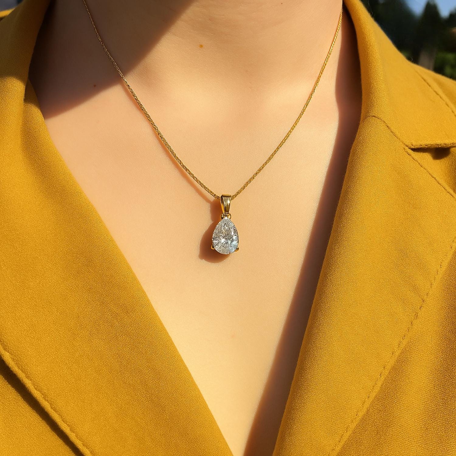 1.50 carat solitaire Pear Cut Lab Grown Diamond Pendant, 14K Gold Pear Shaped diamond necklace