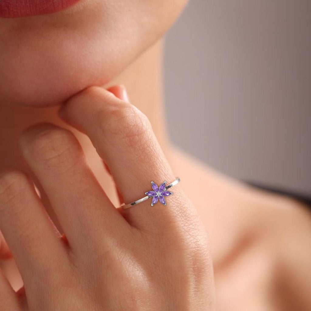 14K Gold Amethyst Flower Ring | February Birthstone Ring | Birthday Gift | Valentine's Day