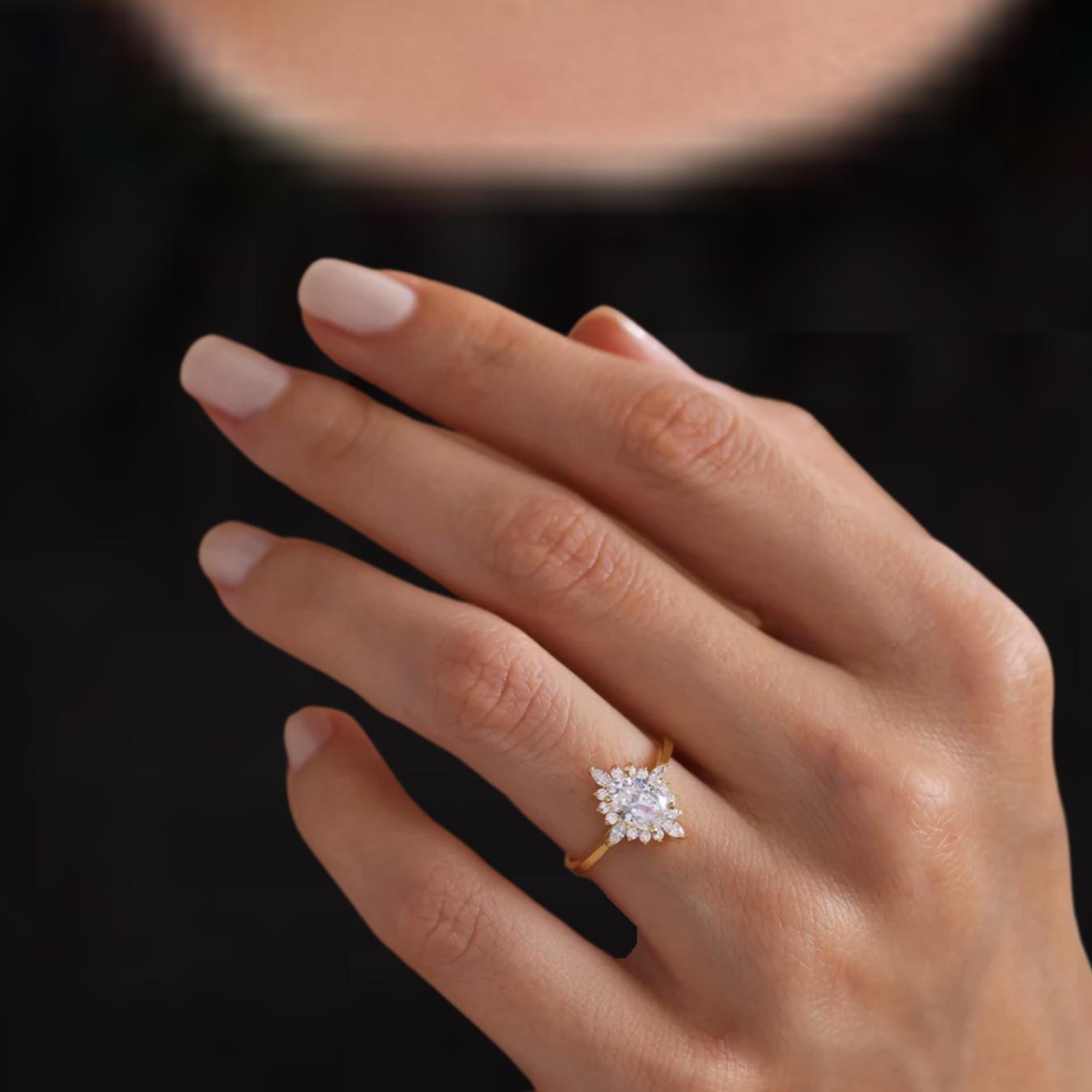 14K Oval Lab Grown Engagement Ring | Vintage Style 1.23 Ct Lab Grown Ring