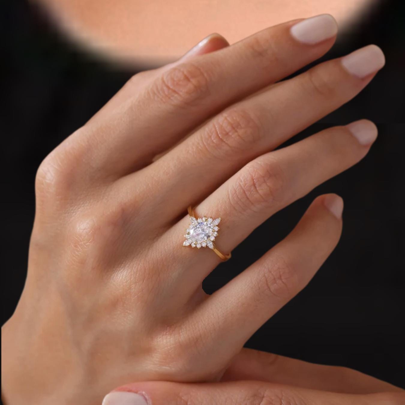 14K Oval Lab Grown Engagement Ring | Vintage Style 1.23 Ct Lab Grown Ring