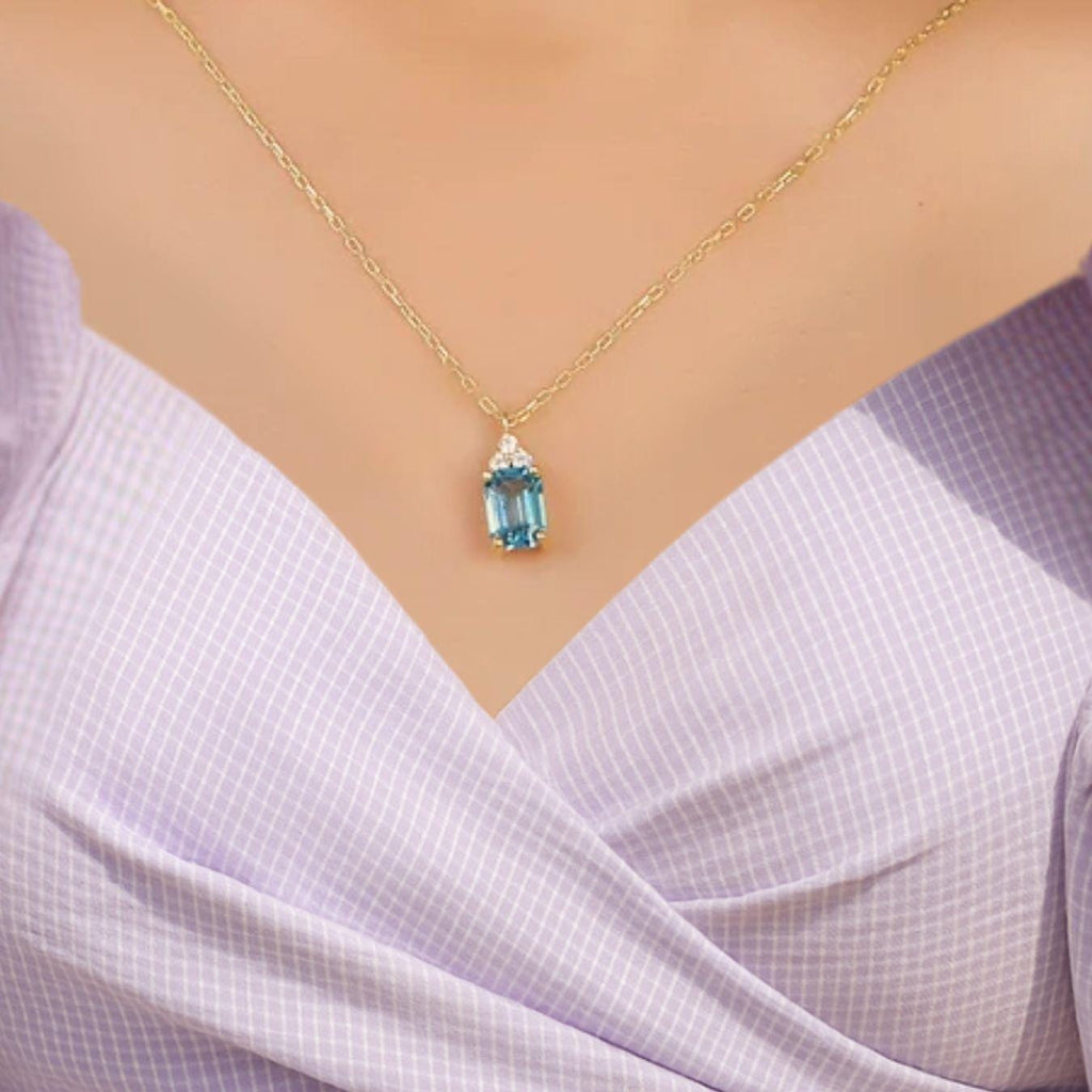 14K Gold Swiss Topaz Pendant, December Birthstone Necklace, Dainty Anniversary Gift
