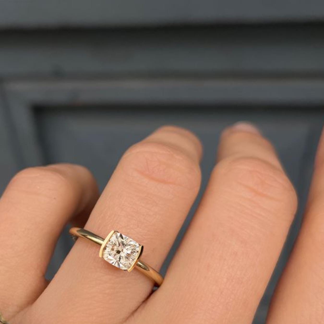 1 Carat Cushion Cut Lab Grown Diamond Ring, 14K Gold Solitaire Engagement Ring