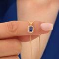 14K Gold Sapphire Surrounded By Lab grown Diamond Necklace