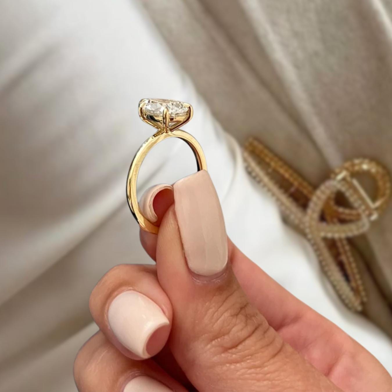 2 Carat Pear Cut Lab Grown Engagement Diamond Ring | 2 CT Solitaire Ring | 14K Gold Thin Dainty Ring