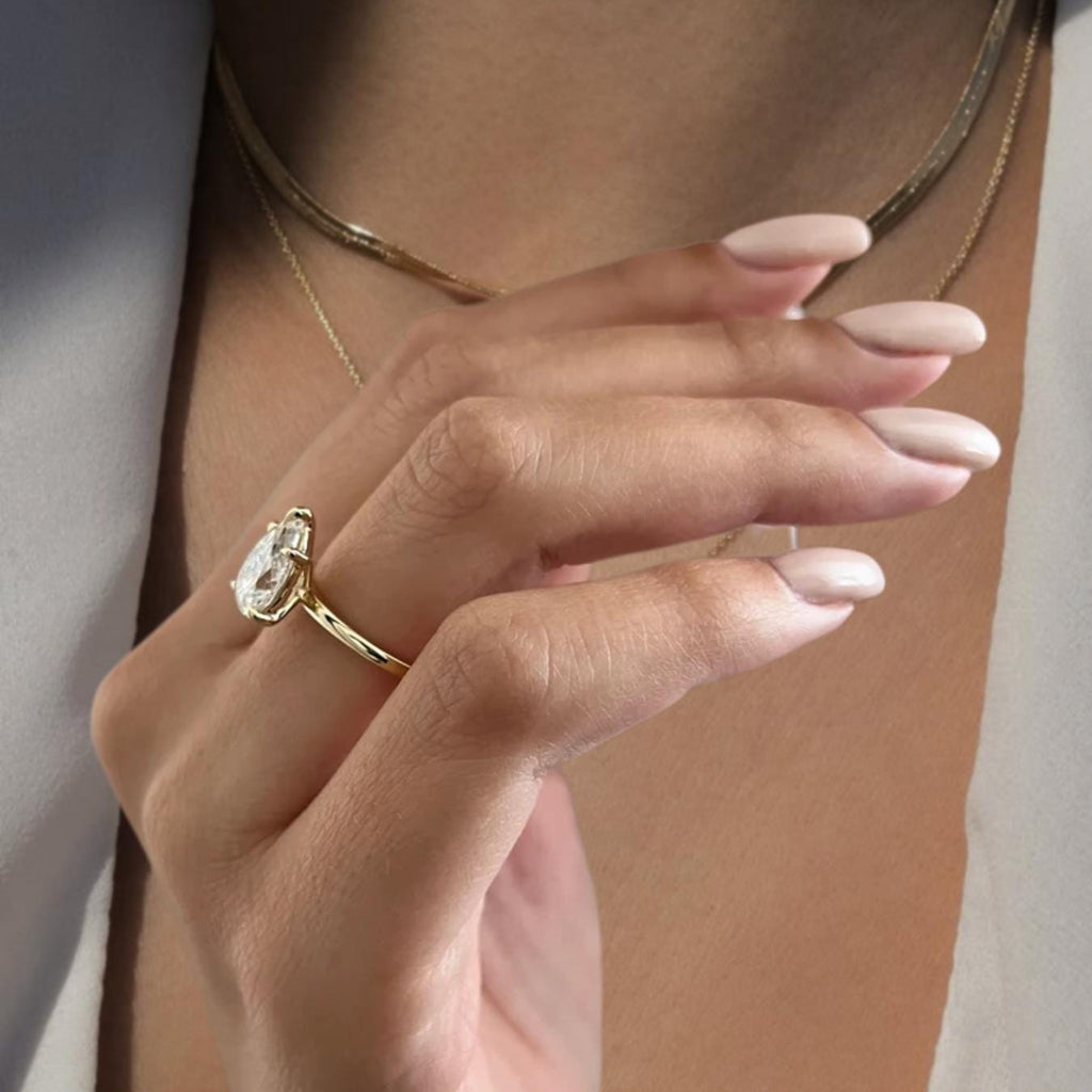 2 Carat Pear Cut Lab Grown Engagement Diamond Ring | 2 CT Solitaire Ring | 14K Gold Thin Dainty Ring