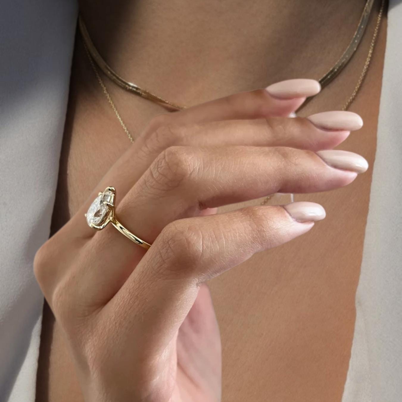 2 Carat Pear Cut Lab Grown Engagement Diamond Ring | 2 CT Solitaire Ring | 14K Gold Thin Dainty Ring