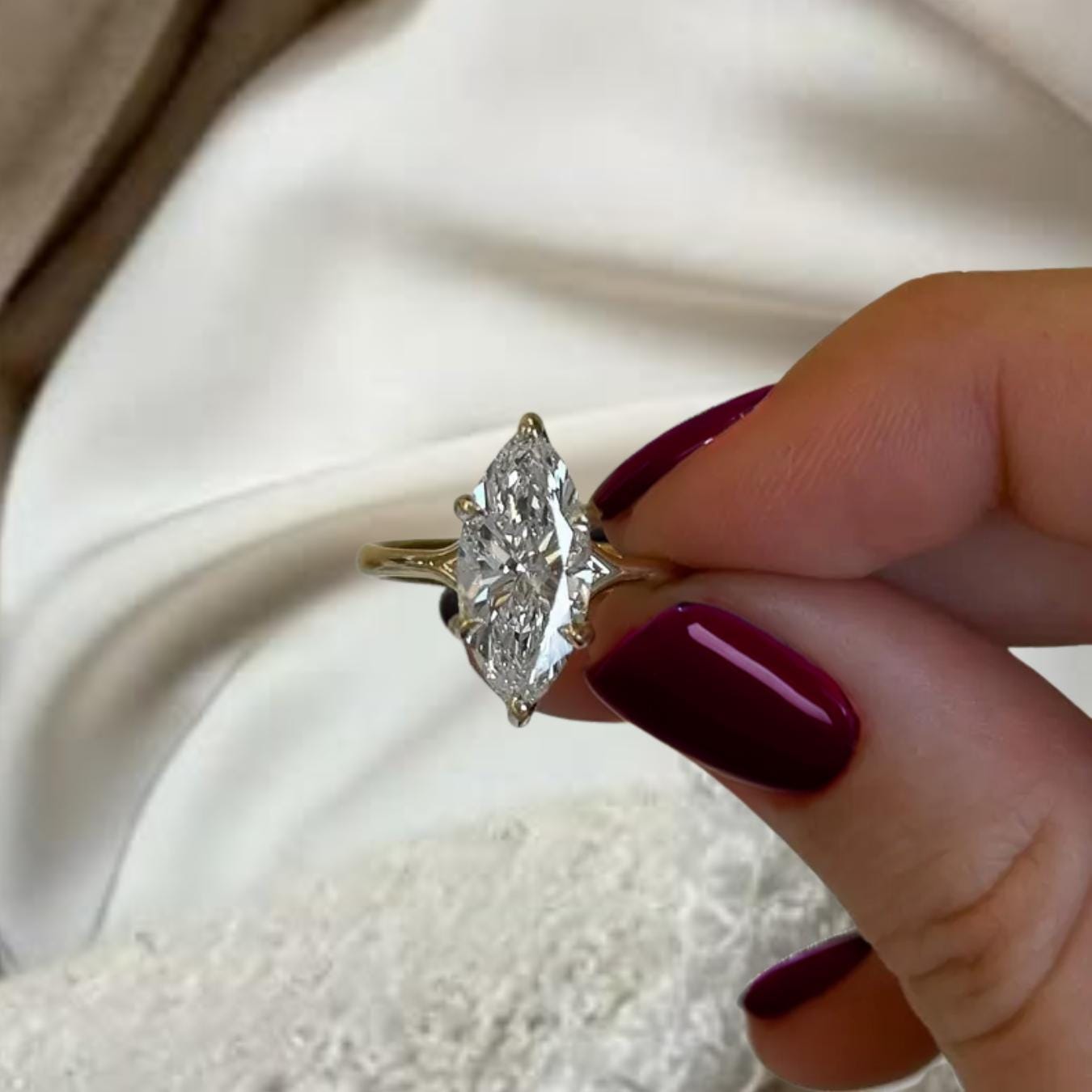 Marquise Cut Lab Grown Diamond Solitaire Ring, 1 CT to 4 CT Marquise Diamond Engagement Ring, Wedding Ring Gift For Women