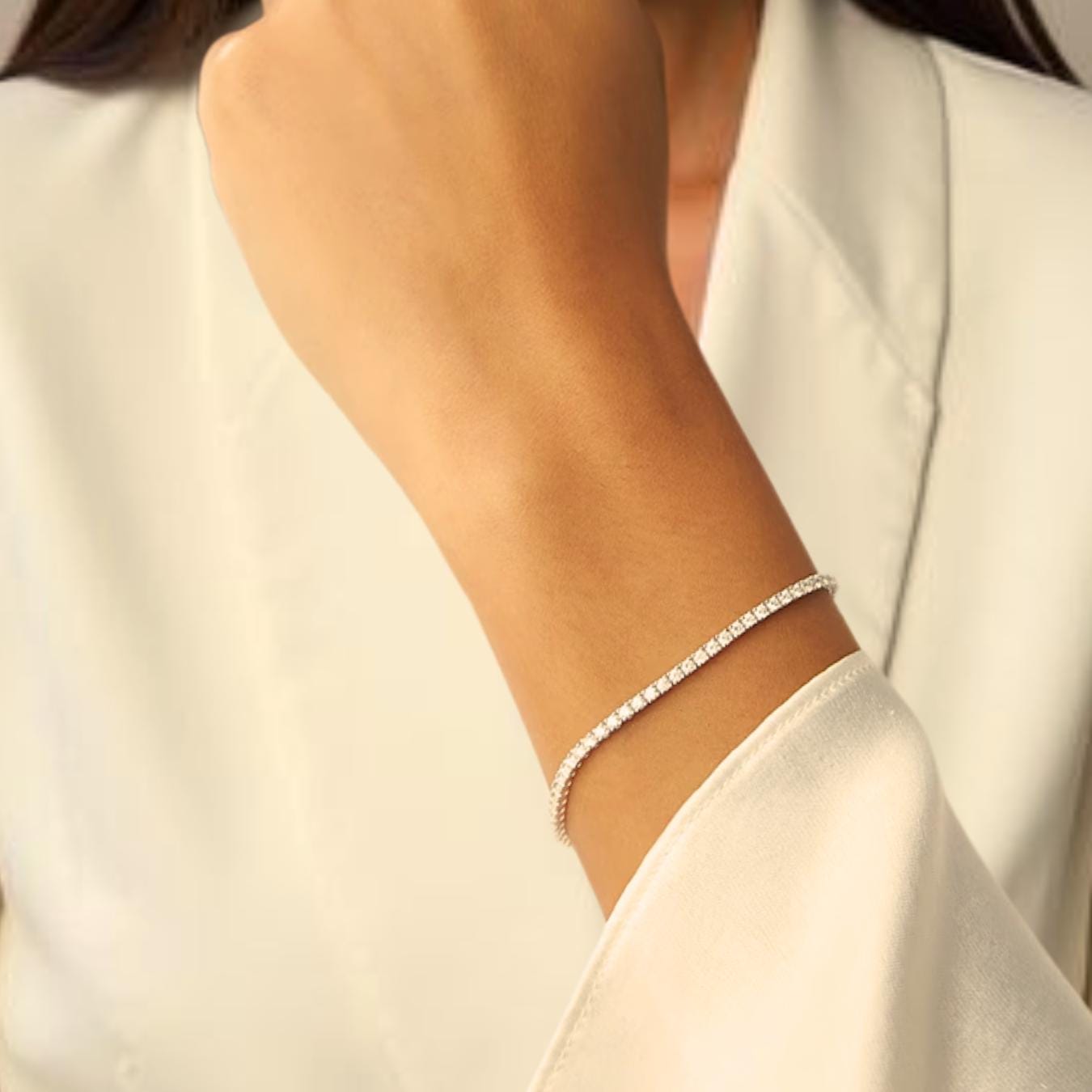 Lab Grown Diamond Tennis Bracelet, 14K Gold Round Diamond Pave Tennis Bracelet by Elysea Fine Jewelry, Anniversary Gift Gift for Mom