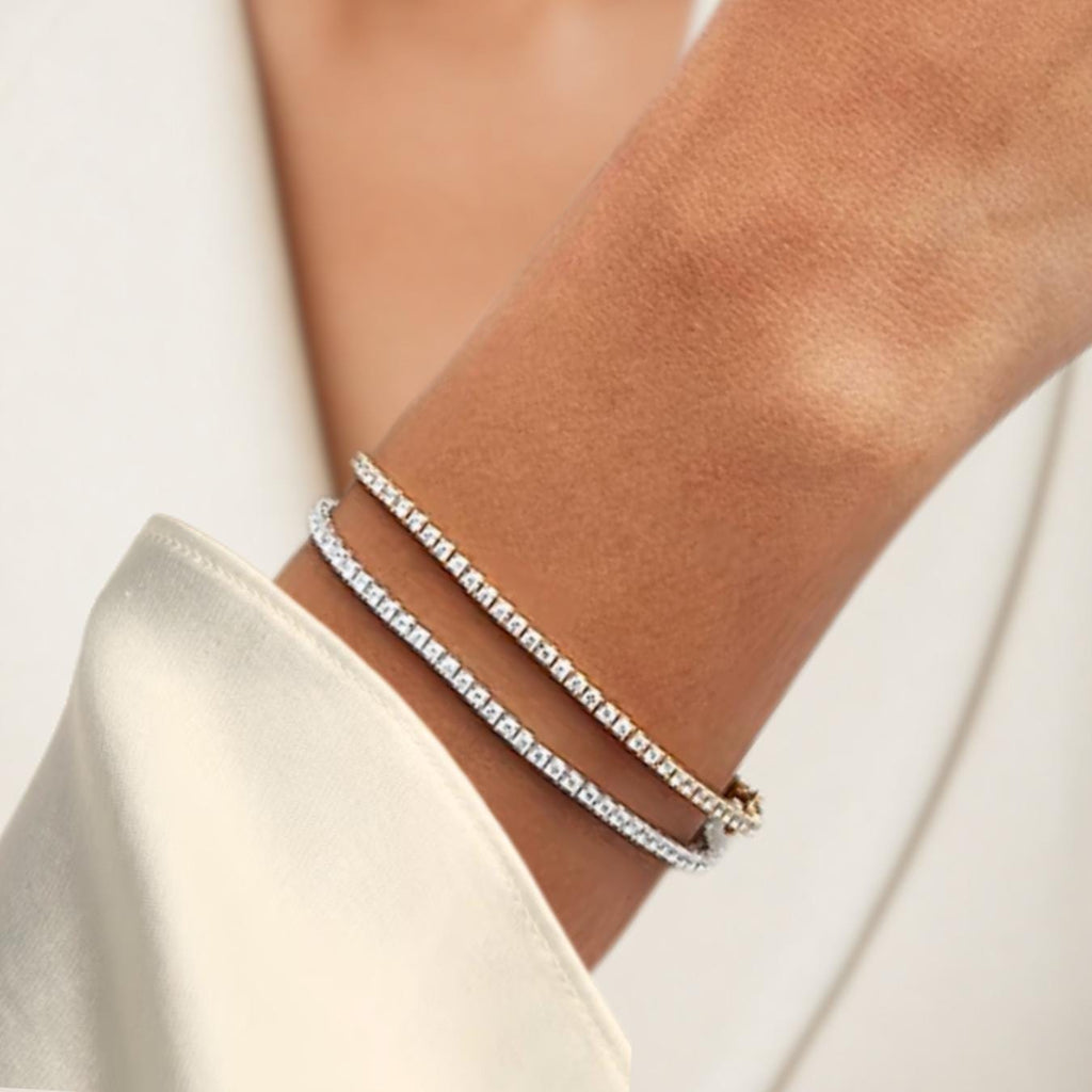 Lab Grown Diamond Tennis Bracelet, 14K Gold Round Diamond Pave Tennis Bracelet by Elysea Fine Jewelry, Anniversary Gift Gift for Mom