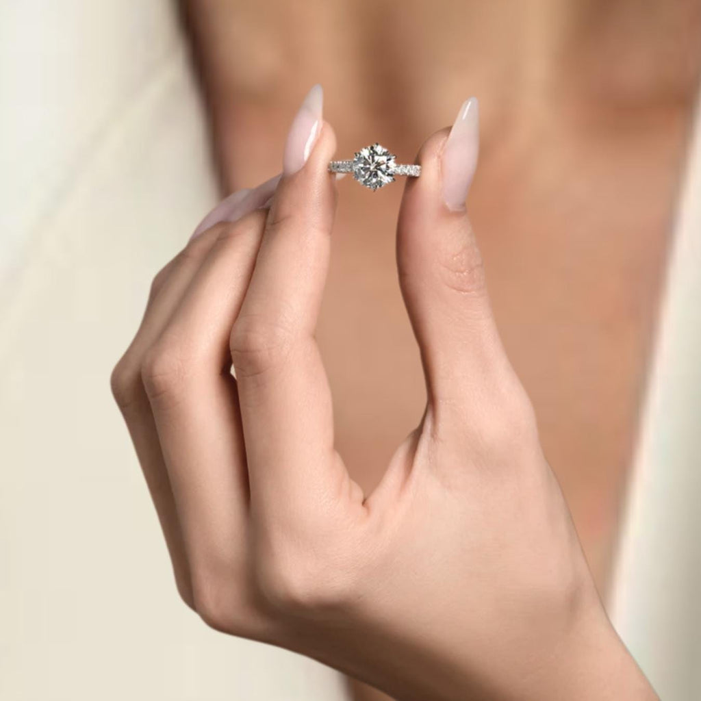 Round Cut Lab Grown Diamond Solitaire Engagement Ring | 14K White Gold