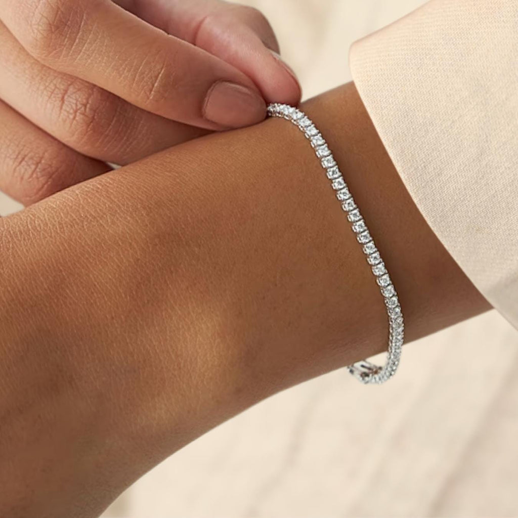Lab Grown Diamond Tennis Bracelet, 14K Gold Round Diamond Pave Tennis Bracelet by Elysea Fine Jewelry, Anniversary Gift Gift for Mom