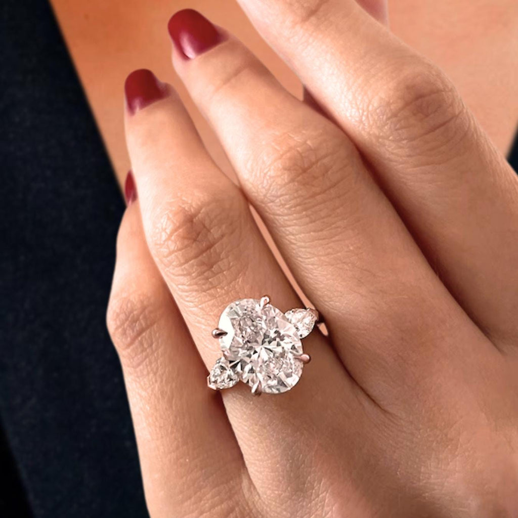 5 Carat Oval Diamond Engagement Ring Oval Trilogy Diamond Ring for Her