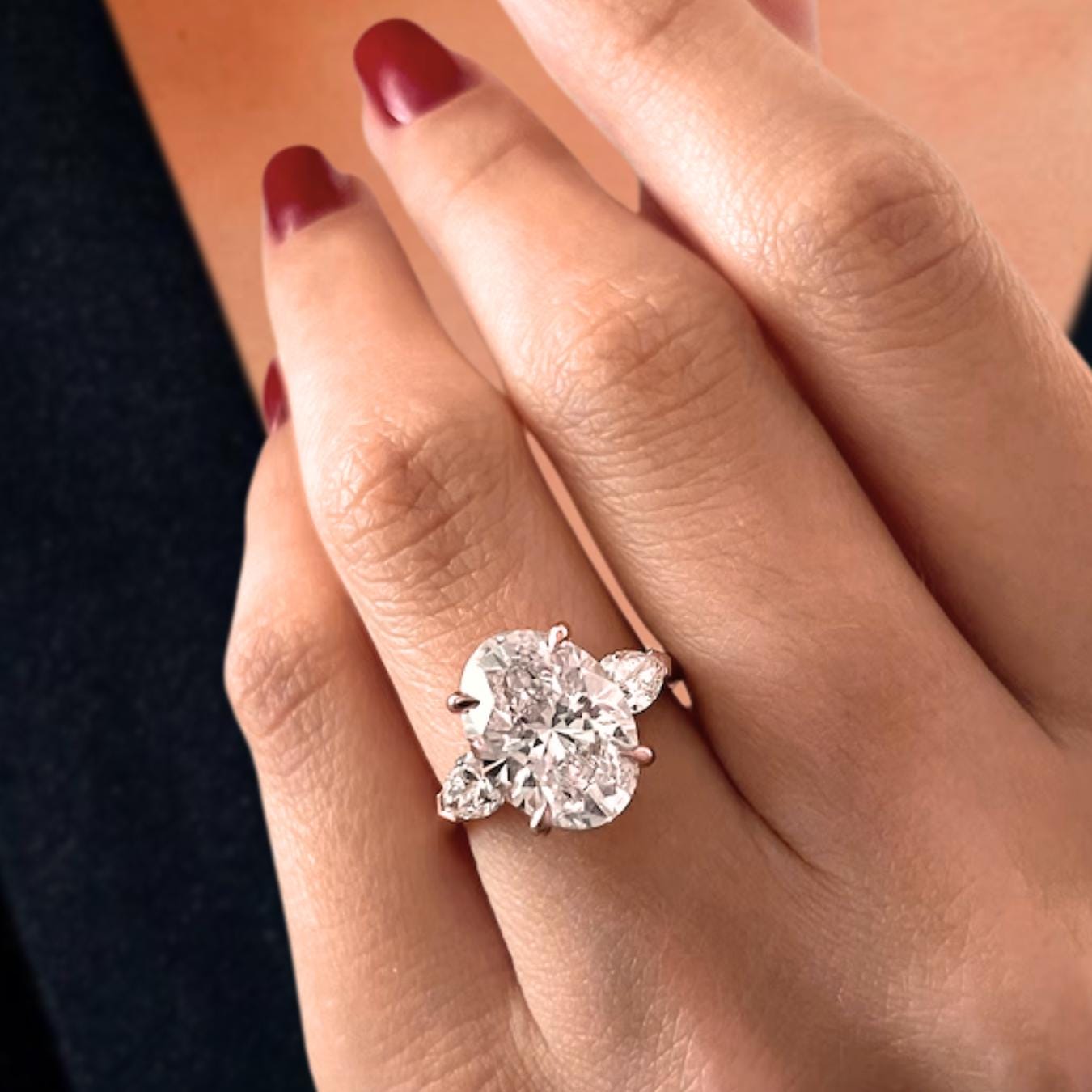 5 Carat Oval Diamond Engagement Ring Oval Trilogy Diamond Ring for Her