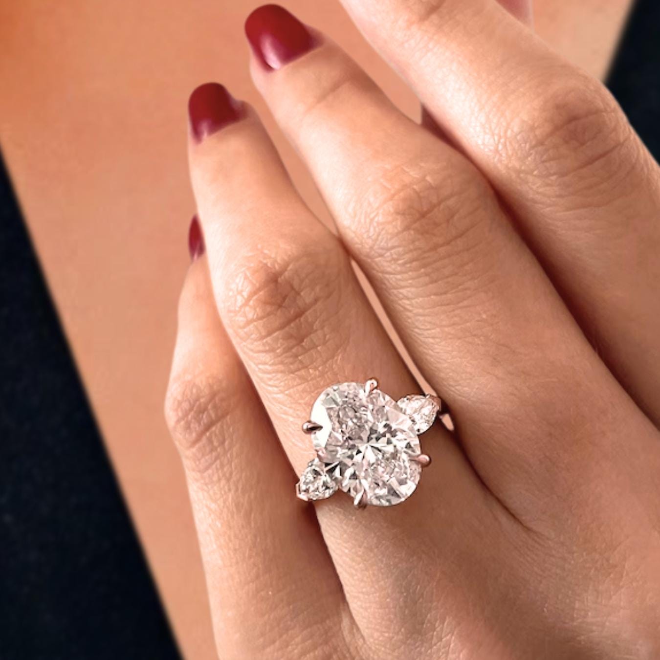 5 Carat Oval Diamond Engagement Ring Oval Trilogy Diamond Ring for Her