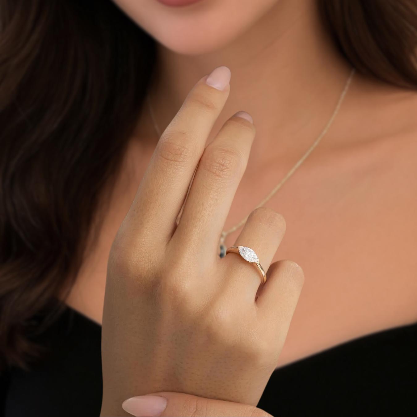 1 ctw East-West Marquise Shaped Lab Grown Diamond Engagement Ring, Anniversary Gift for Her