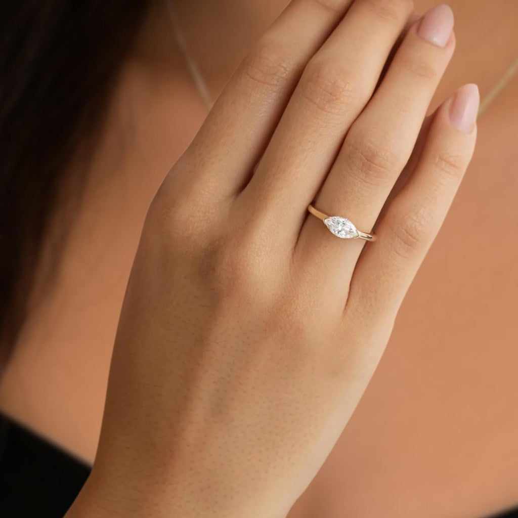 1 ctw East-West Marquise Shaped Lab Grown Diamond Engagement Ring, Anniversary Gift for Her