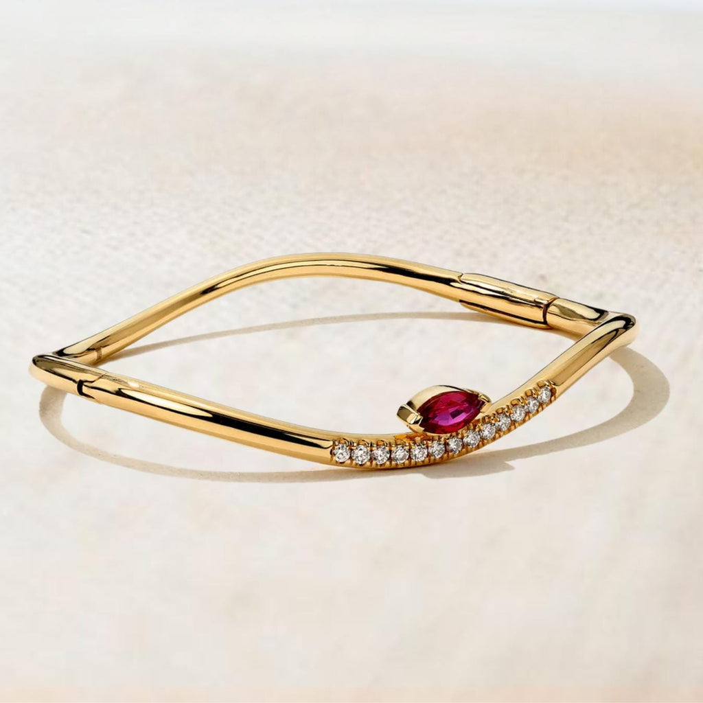 Ruby Bracelet / 14k Gold marquise Setting Ruby Bracelet/Ruby diamond Bracelet / July Birthstone Gift, Gift for Her