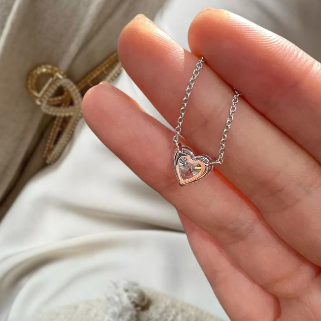 Heart Shape Diamond Necklace, Heart Cut Diamond, Valentine's Day Gift, 14K Solid Gold