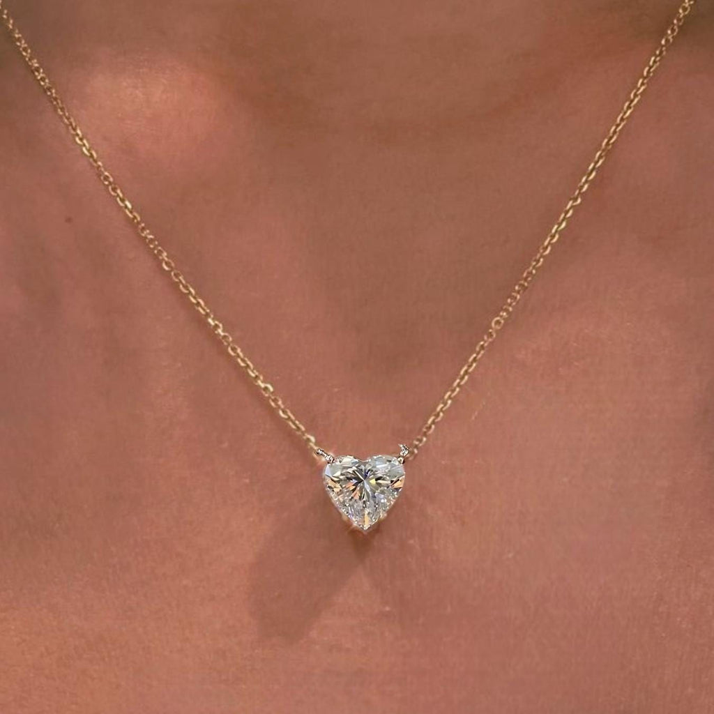 Heart Shape Diamond Necklace, Heart Cut Diamond, Valentine's Day Gift, 14K Solid Gold