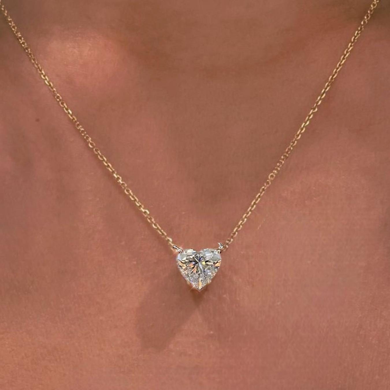 Heart Shape Diamond Necklace, Heart Cut Diamond, Valentine's Day Gift, 14K Solid Gold