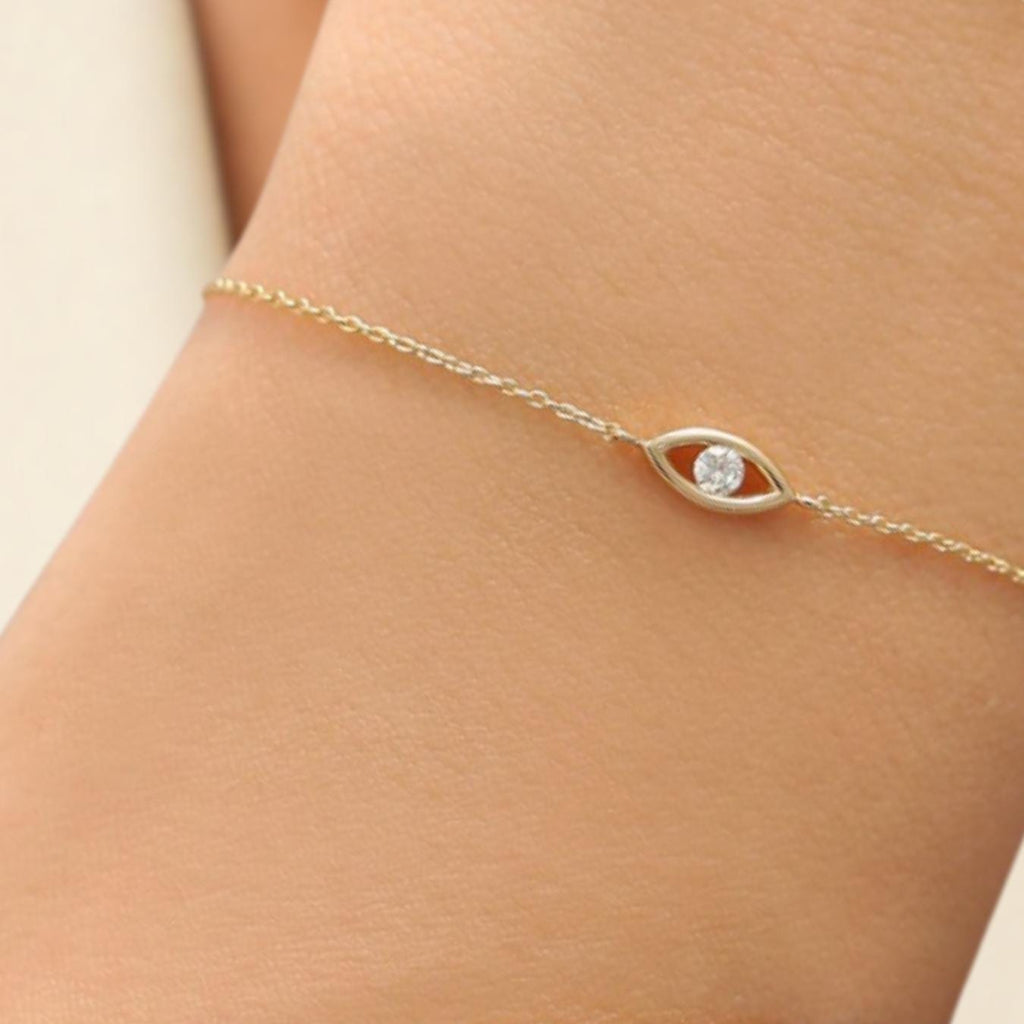 Diamond Bracelet / Evil Eye Diamond Bracelet in 14k Gold / Good Luck Charm Bracelet / Friendship Bracelet / Jewelry for women