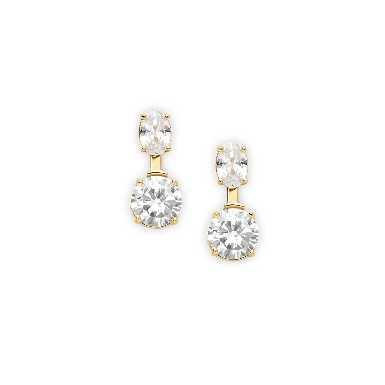 1.50 Carat Lab Grown Diamond Drop Earrings Oval & Round Shapes, 14K Yellow Gold