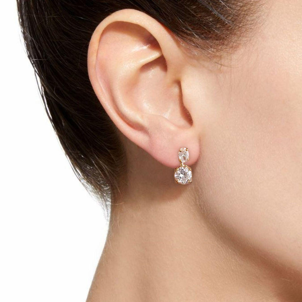 1.50 Carat Lab Grown Diamond Drop Earrings Oval & Round Shapes, 14K Yellow Gold