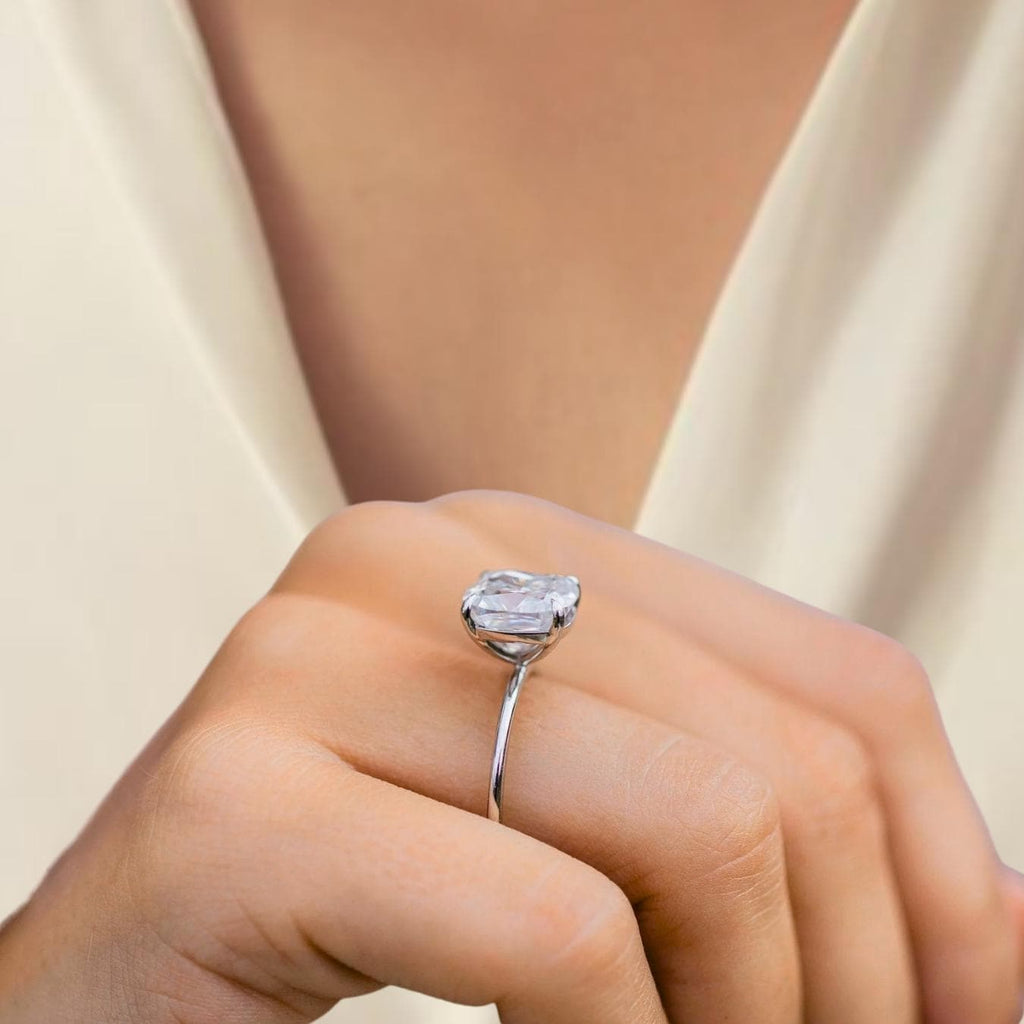 14K Gold Cushion Cut Solitaire Engagement Ring / 4 ct Cushion Lab Diamond Solitaire Wedding Ring