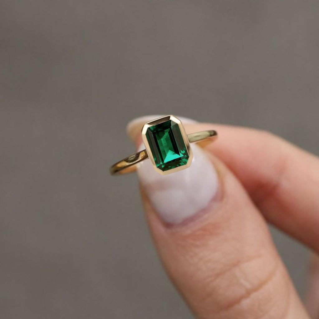 14K Gold Vintage Emerald Engagement Ring | Unique Promise Ring For Women