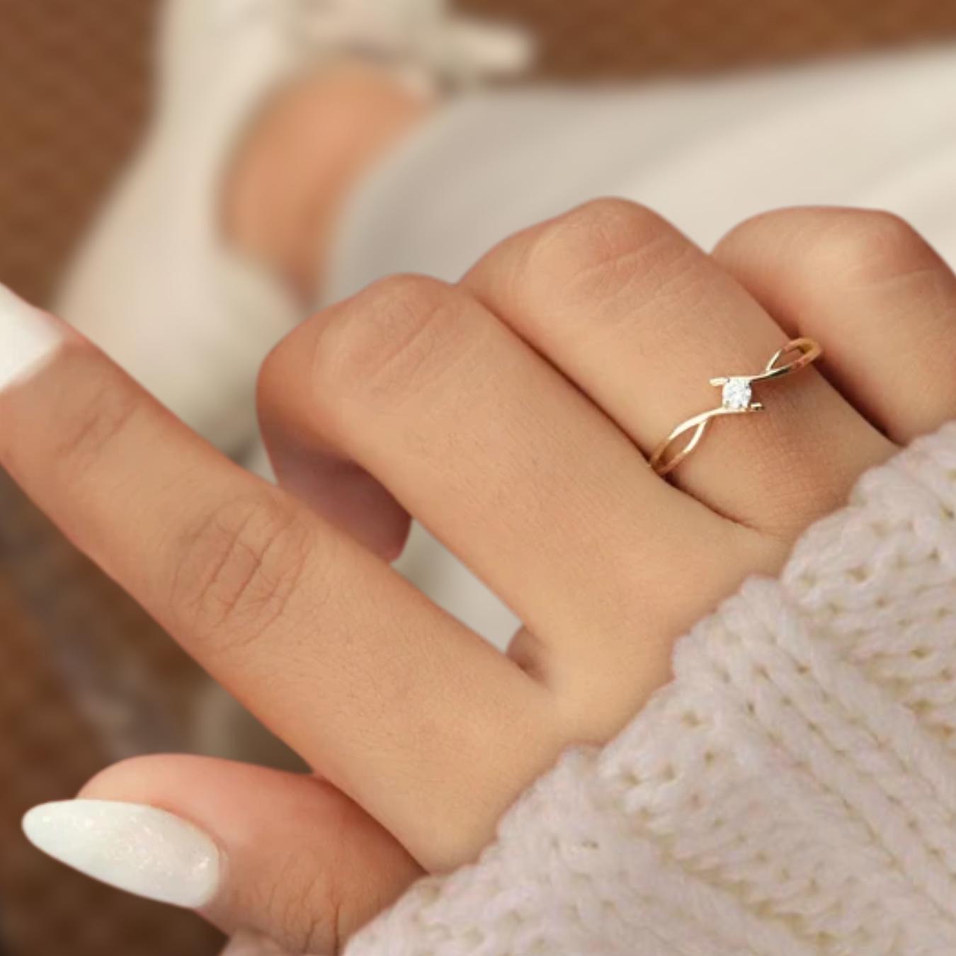 14K Yellow Gold Celtic Style Solitaire Lab Diamond Engagement Ring | Dainty Minimalist Ring