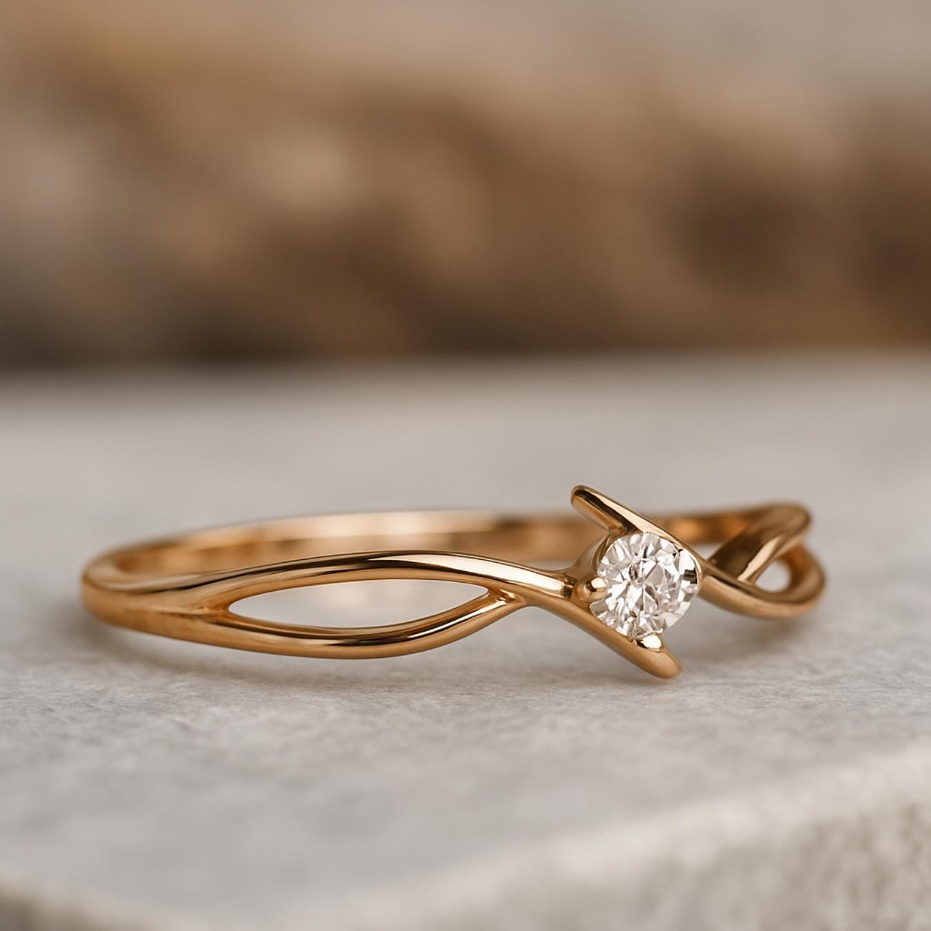 14K Yellow Gold Celtic Style Solitaire Lab Diamond Engagement Ring | Dainty Minimalist Ring