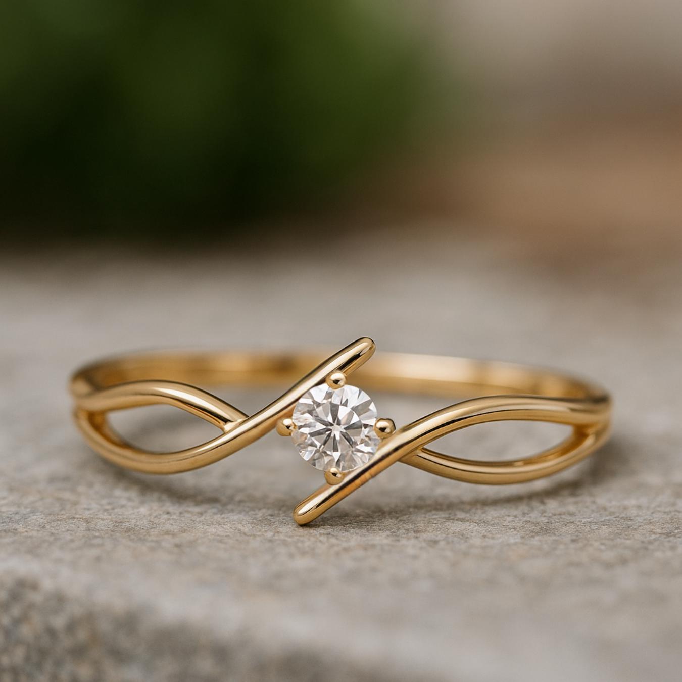 14K Yellow Gold Celtic Style Solitaire Lab Diamond Engagement Ring | Dainty Minimalist Ring