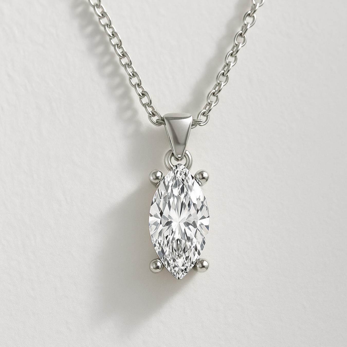 14K Solid Gold Marquise Cut Solitaire Pendant Necklace for Women