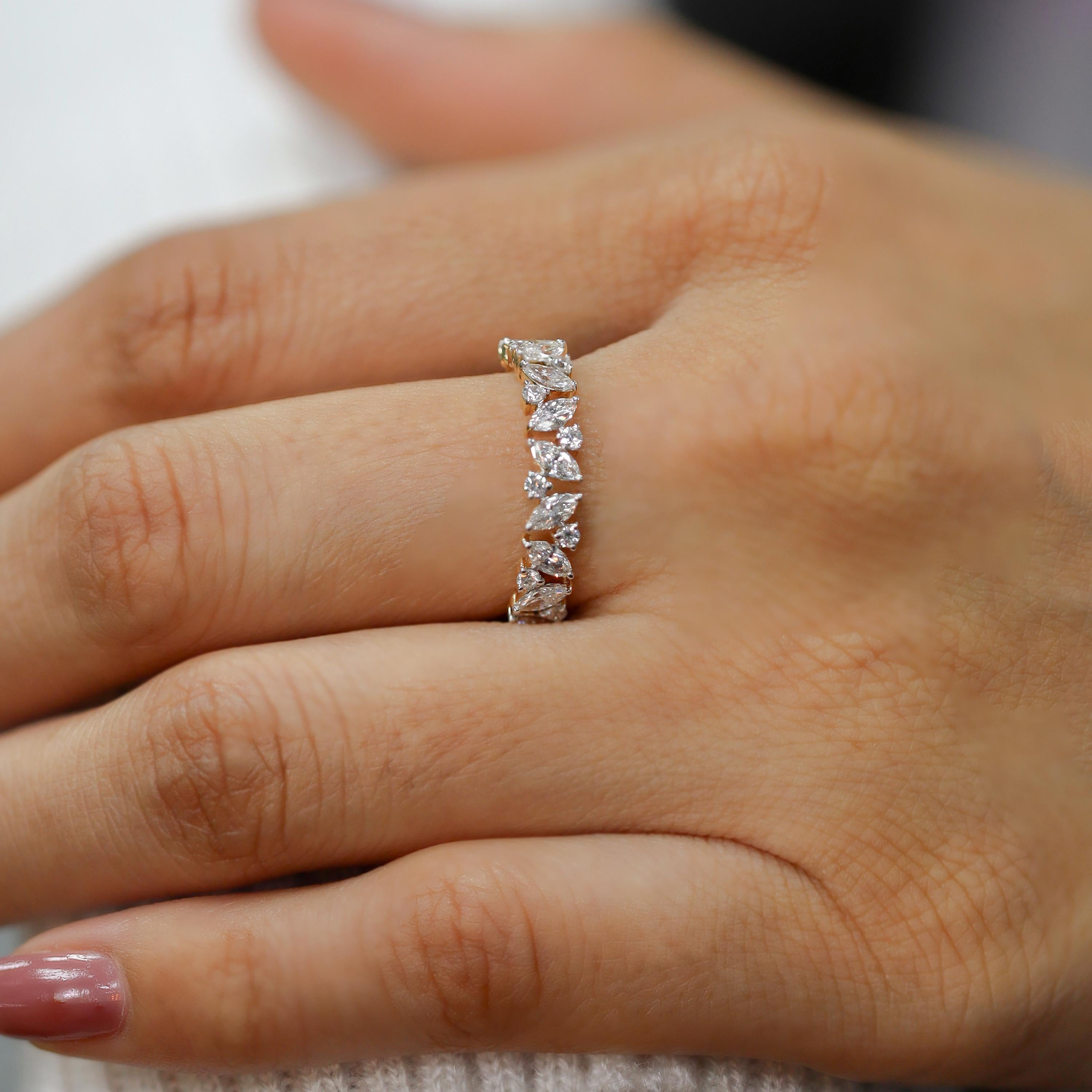 14K Gold Marquise Diamond Cluster Ring, Anniversary Gift