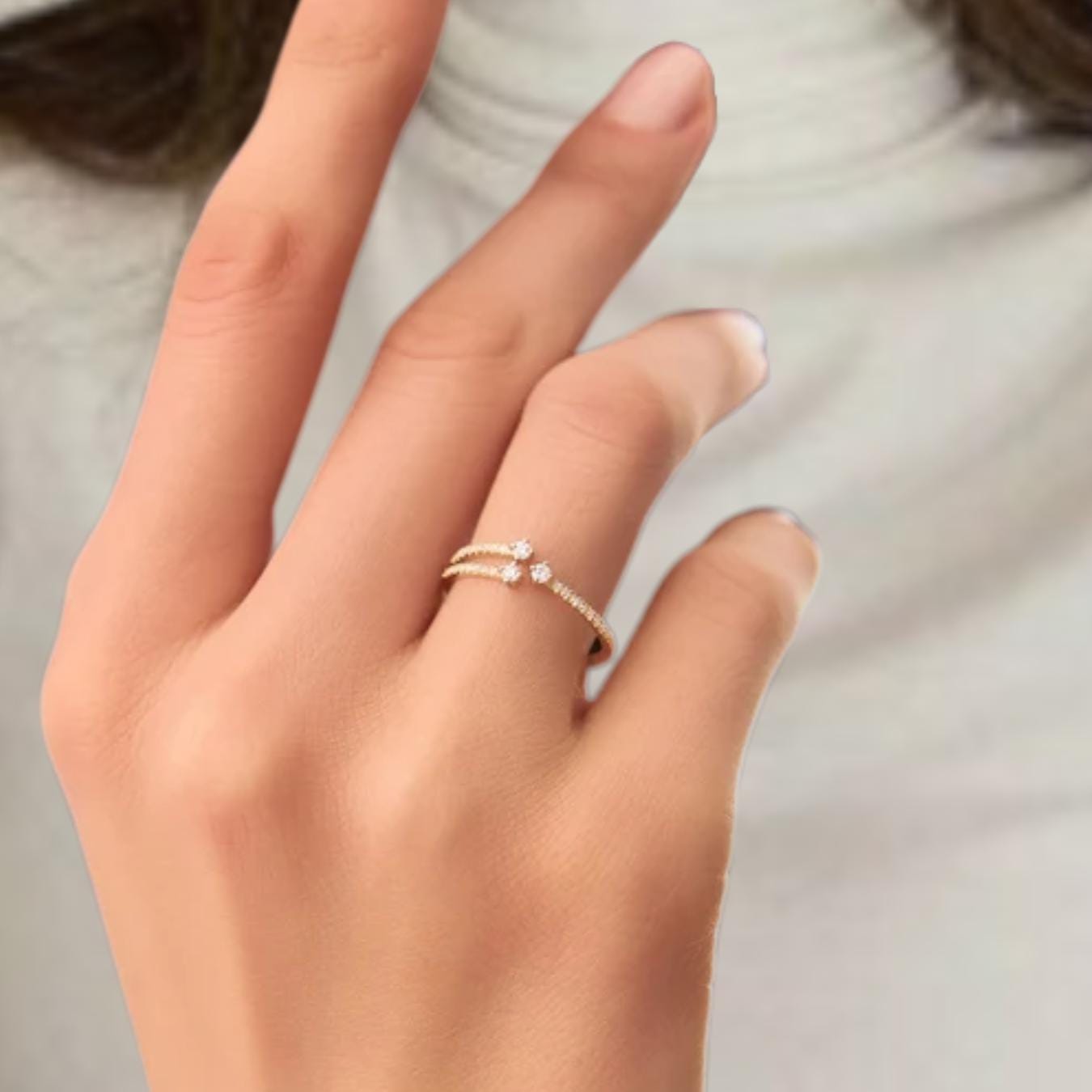 Statement Lab Grown Diamond Ring / 14K Solid Gold Unique Diamond Crossover Ring For Women / Open Design Diamond Ring Gift for Her