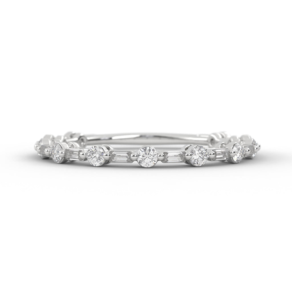 14k Baguette and Round Diamond Half Eternity Wedding Band