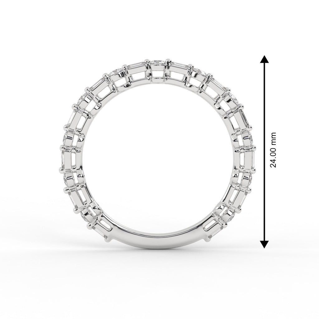 14k Baguette and Round Diamond Half Eternity Wedding Band