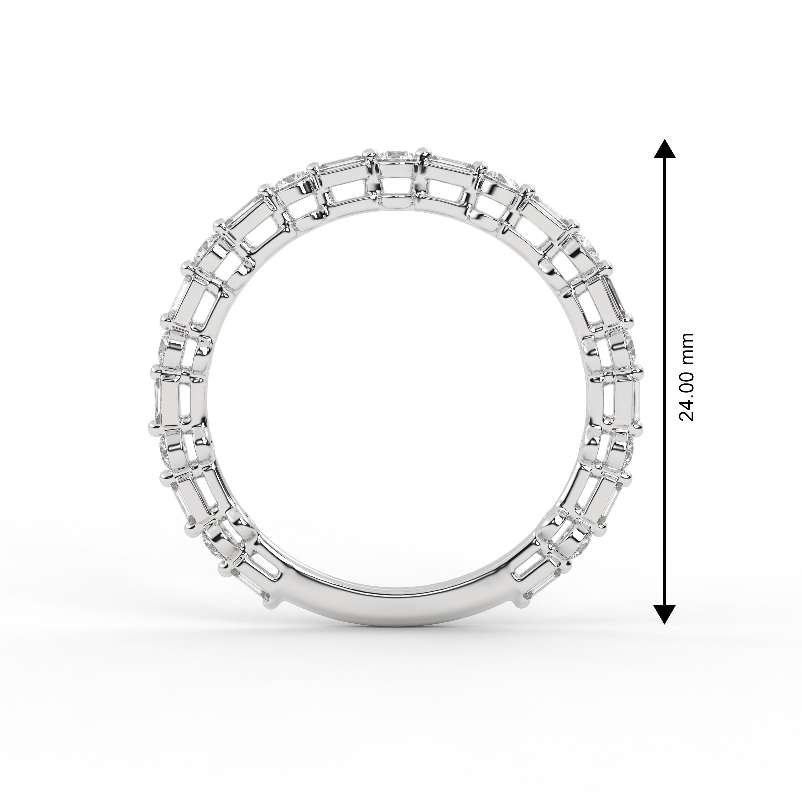 14k Baguette and Round Diamond Half Eternity Wedding Band