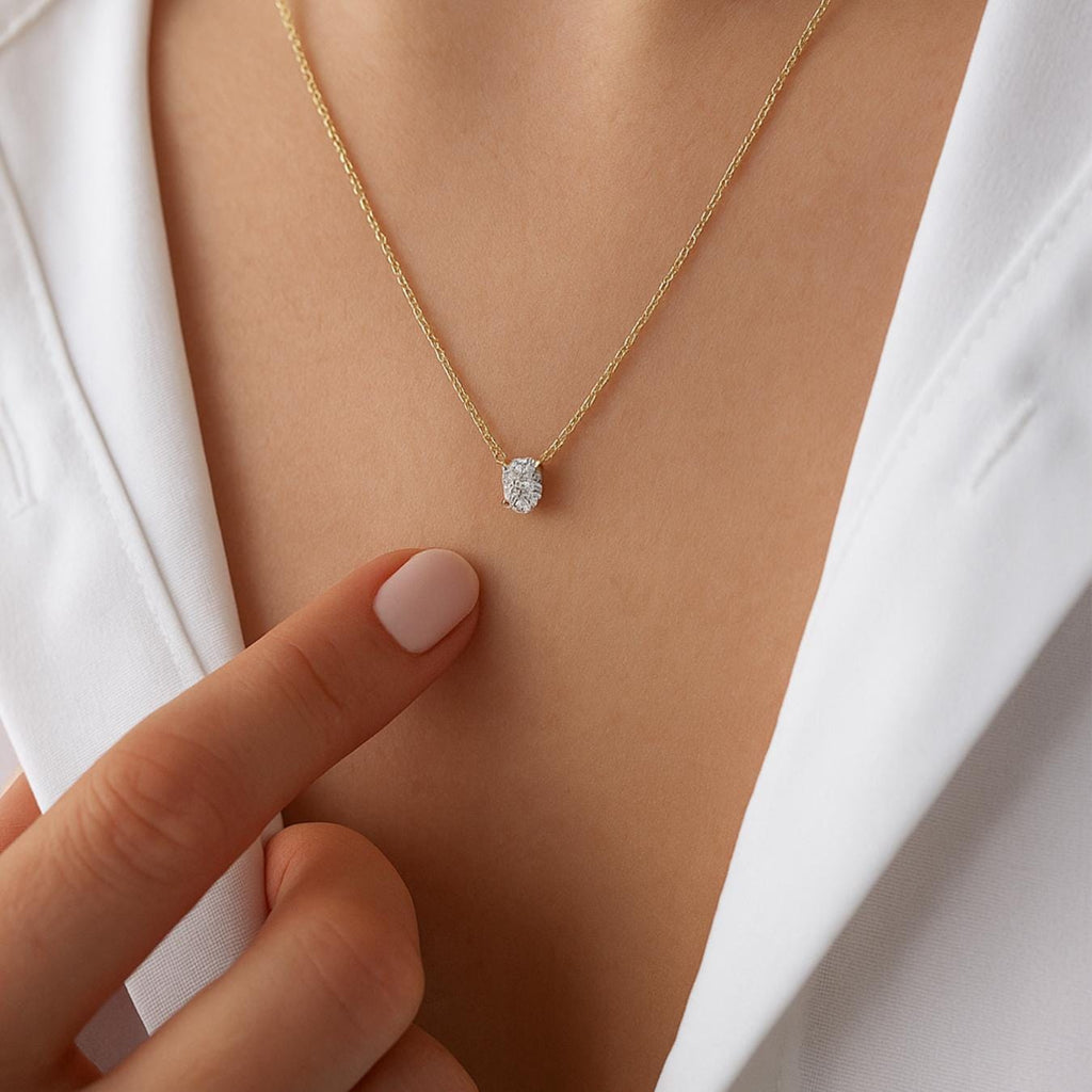 14K Gold 1.50 Ct Diamond Necklace, Lab Grown Diamond Oval Pendant