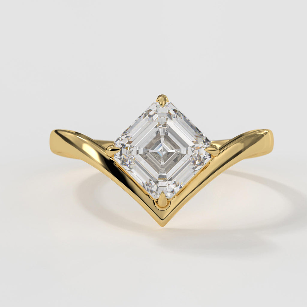 2 Carat Emerald Lab Grown 14K Gold Nesting Diamond F VS1 Curved Solitaire Ring