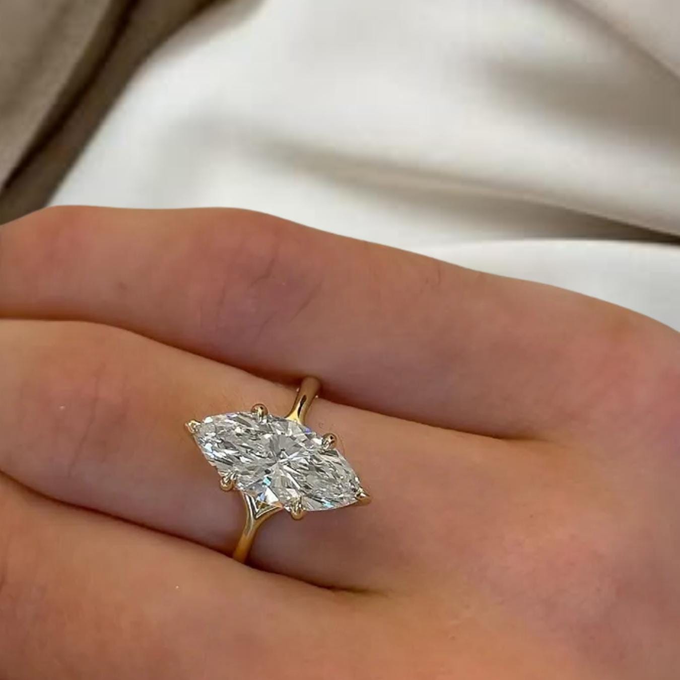 Marquise Cut Lab Grown Diamond Solitaire Ring, 1 CT to 4 CT Marquise Diamond Engagement Ring, Wedding Ring Gift For Women