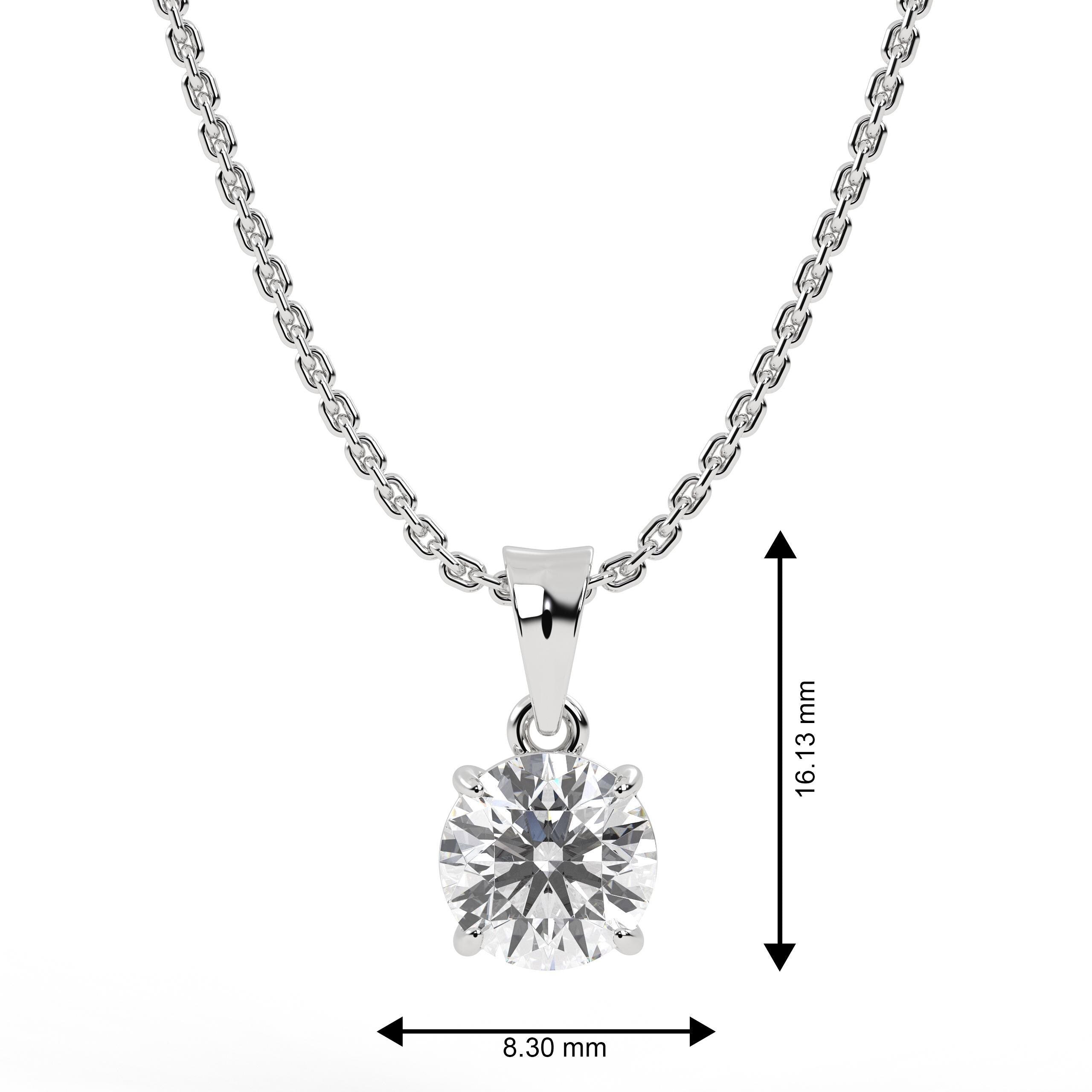 14K Solid Gold Lab Grown Diamond Solitaire Pendant Necklace