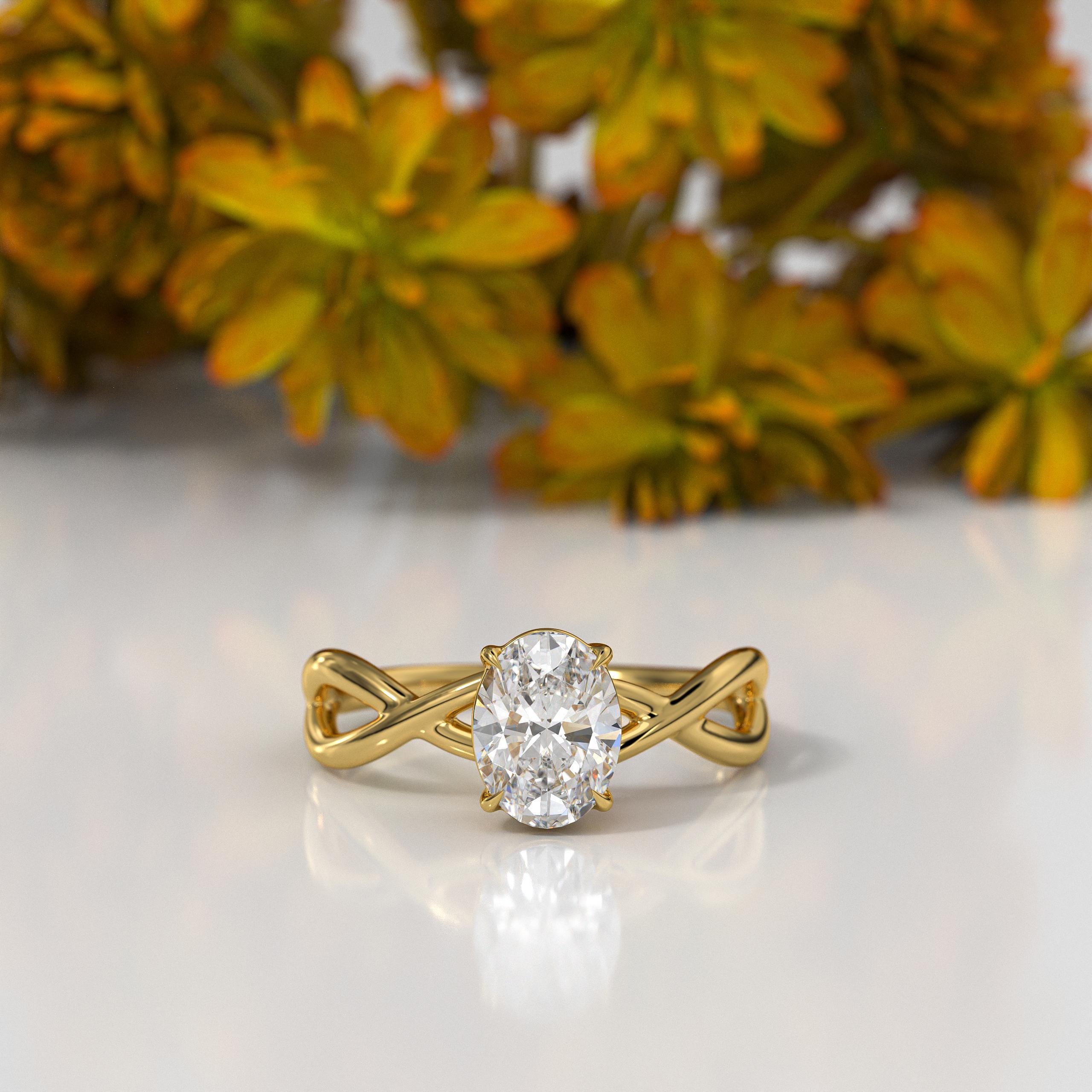 14K Gold Oval Lab Grown Diamond Twist Infinity Engagement Ring