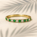 14k Gold Emerald Eternity Ring: Lab Grown Diamond Stackable Band